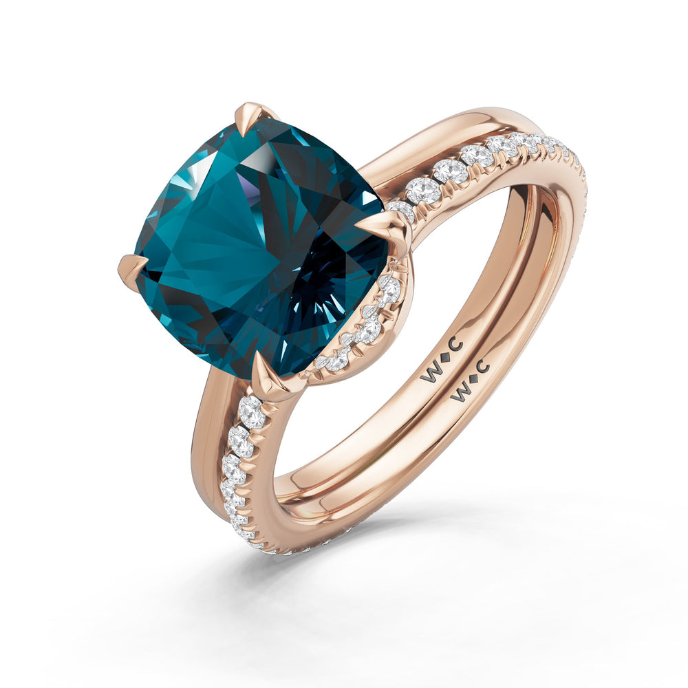 The Verdelle Ring with Created London Blue Topaz Cut Diamond in 14KT Rose Gold view 4
