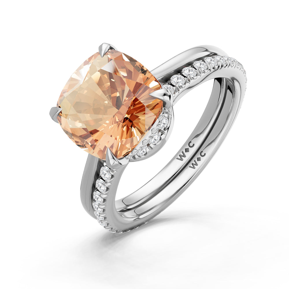 The Verdelle Diamond Wedding Band with Created Morganite Cut Diamond in 14KT Platinum view 3
