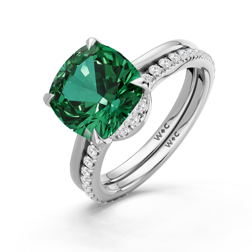 The Verdelle Diamond Wedding Band with Created Emerald Cut Diamond in 14KT Platinum view 3
