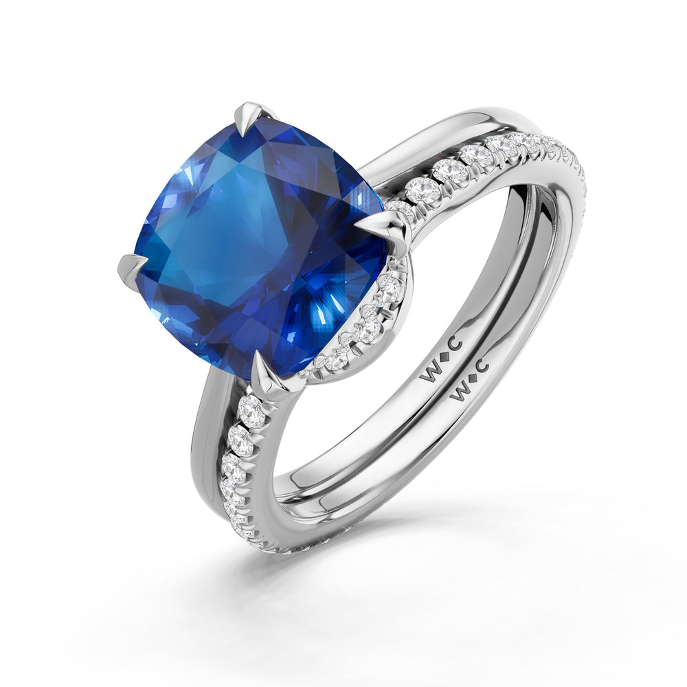 The Verdelle Ring with Created Blue Sapphire Cut Diamond in 14KT Platinum view 4
