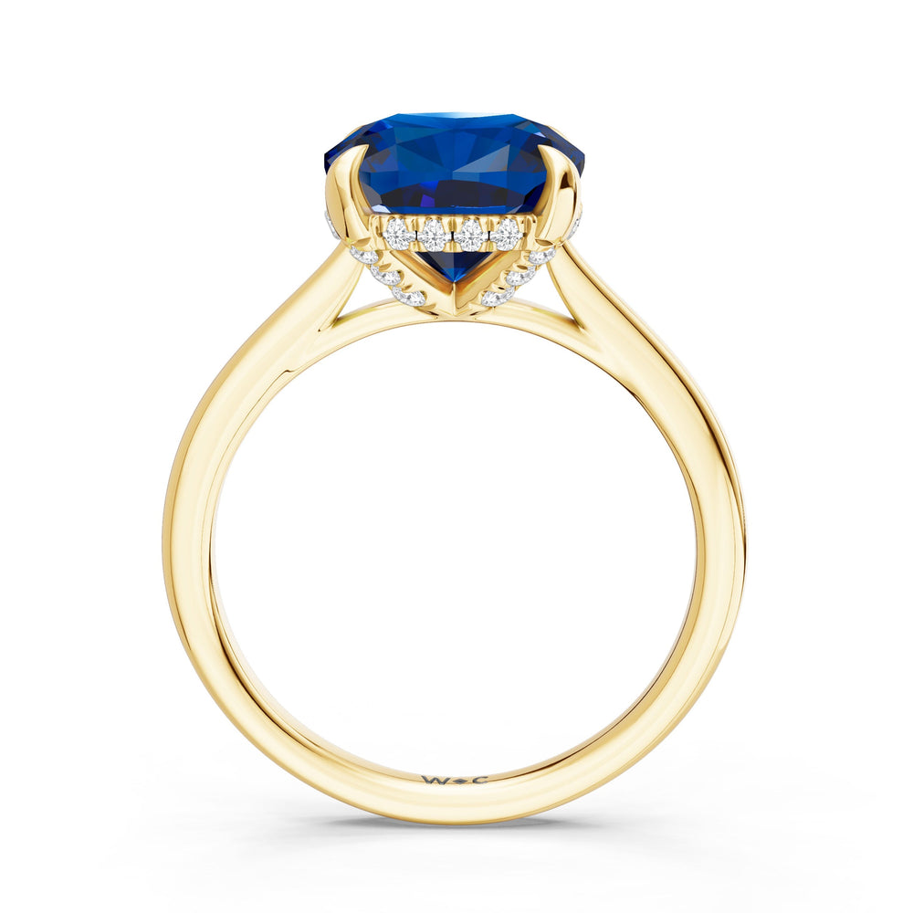 The Verdelle Ring with Created Blue Sapphire Cut Diamond in 14KT Yellow Gold view 2
