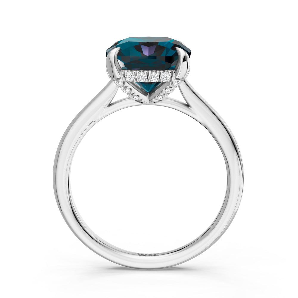 The Verdelle Ring with Created London Blue Topaz Cut Diamond in 14KT Platinum view 2
