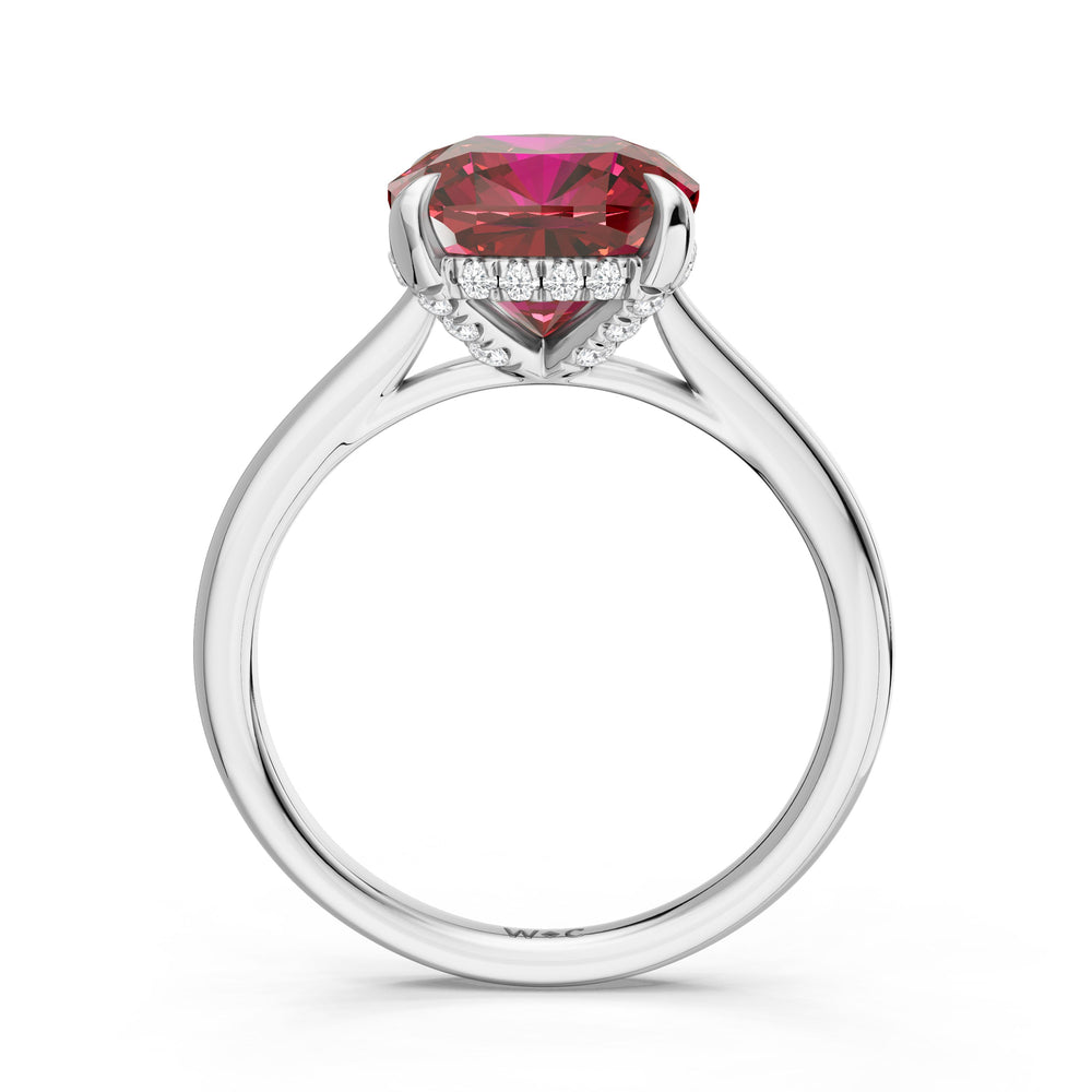 The Verdelle Ring with Created Ruby Cut Diamond in 14KT Platinum view 2
