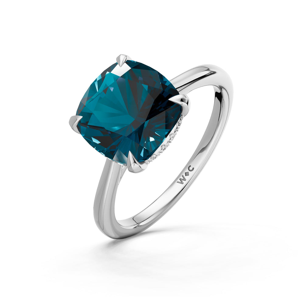 The Verdelle Ring with Created London Blue Topaz Cut Diamond in 14KT Platinum view 3
