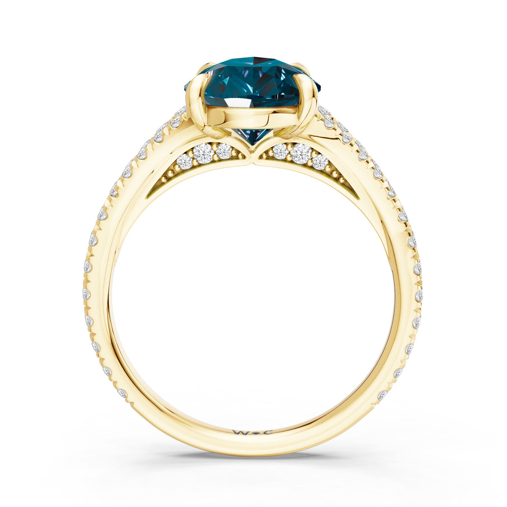 The Celestia Ring with 12X8 MM Cut Diamond in 14KT Yellow Gold view 2
