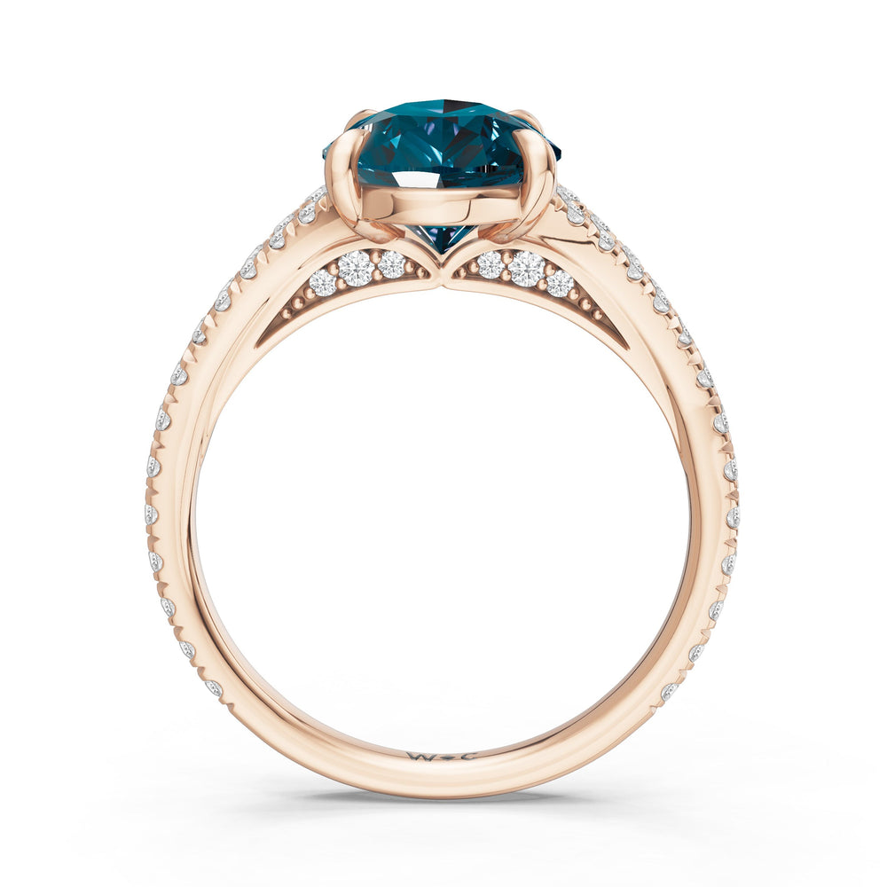 The Celestia Ring with Created London Blue Topaz Cut Diamond in 14KT Rose Gold view 2
