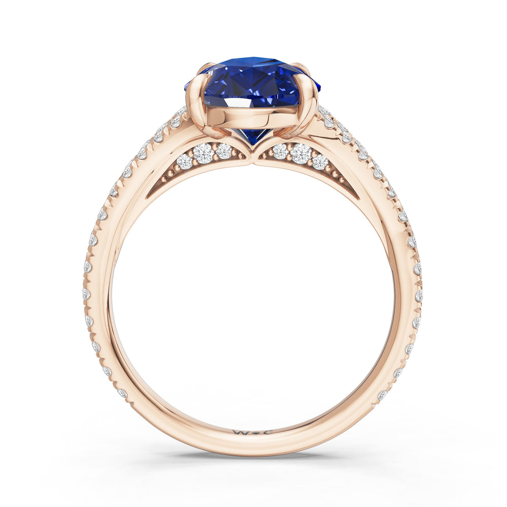 The Celestia Ring with 12X8 MM Cut Diamond in 14KT Rose Gold view 2
