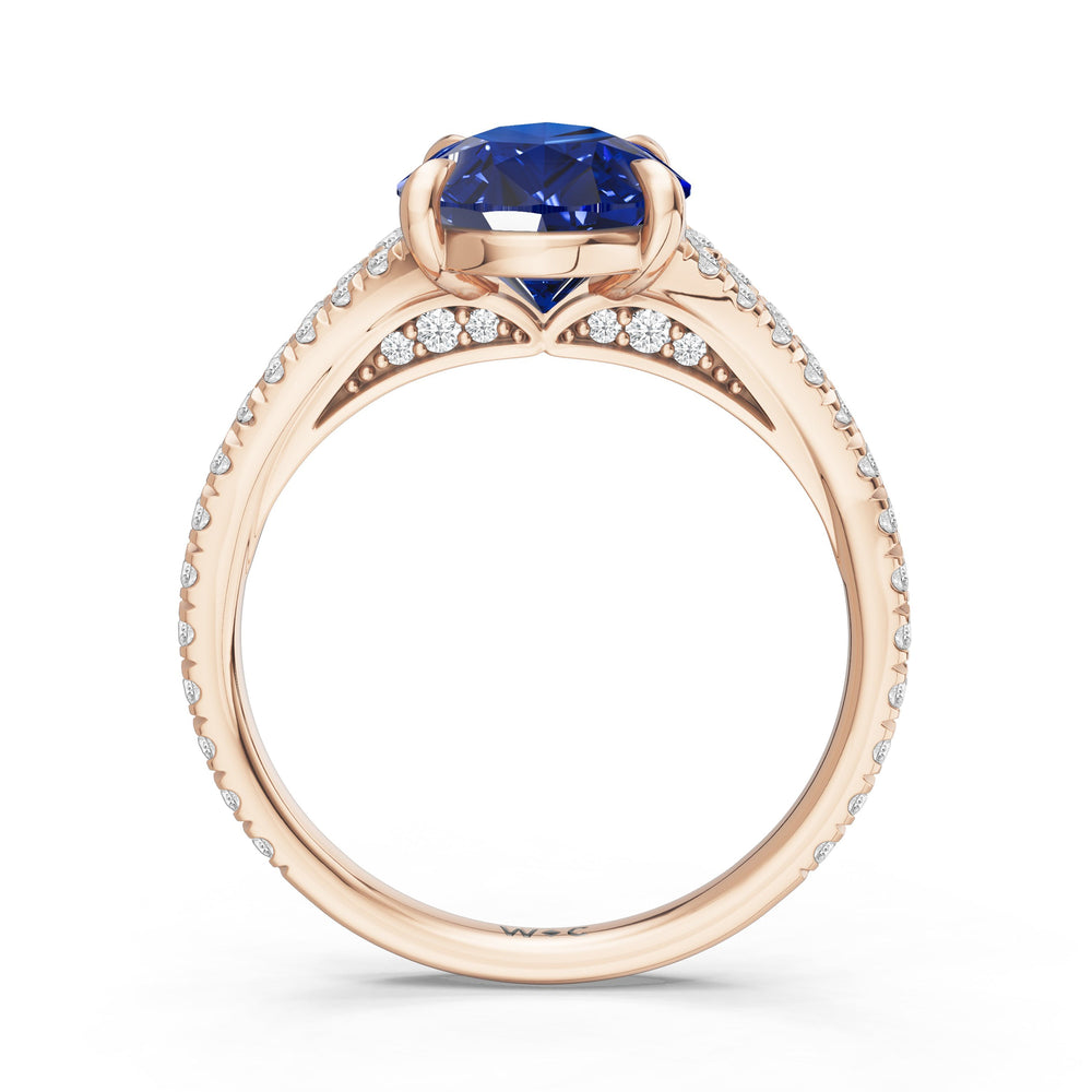 The Celestia Ring with Created Blue Sapphire Cut Diamond in 14KT Rose Gold view 2
