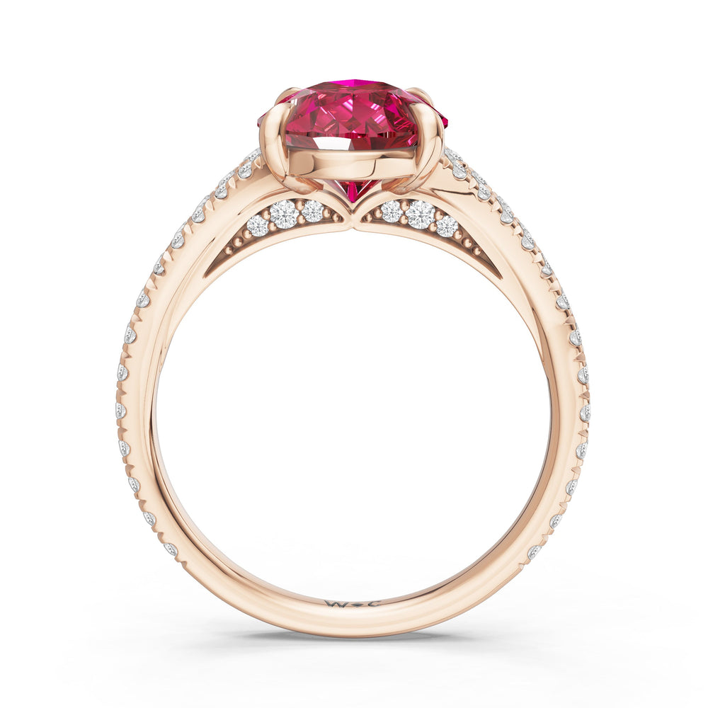 The Celestia Ring with Created Ruby Cut Diamond in 14KT Rose Gold view 2
