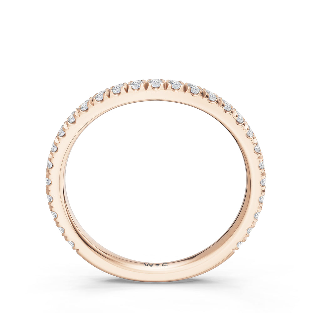 The Celestia Diamond Wedding Band with Created London Blue Topaz Cut Diamond in 14KT Rose Gold view 2
