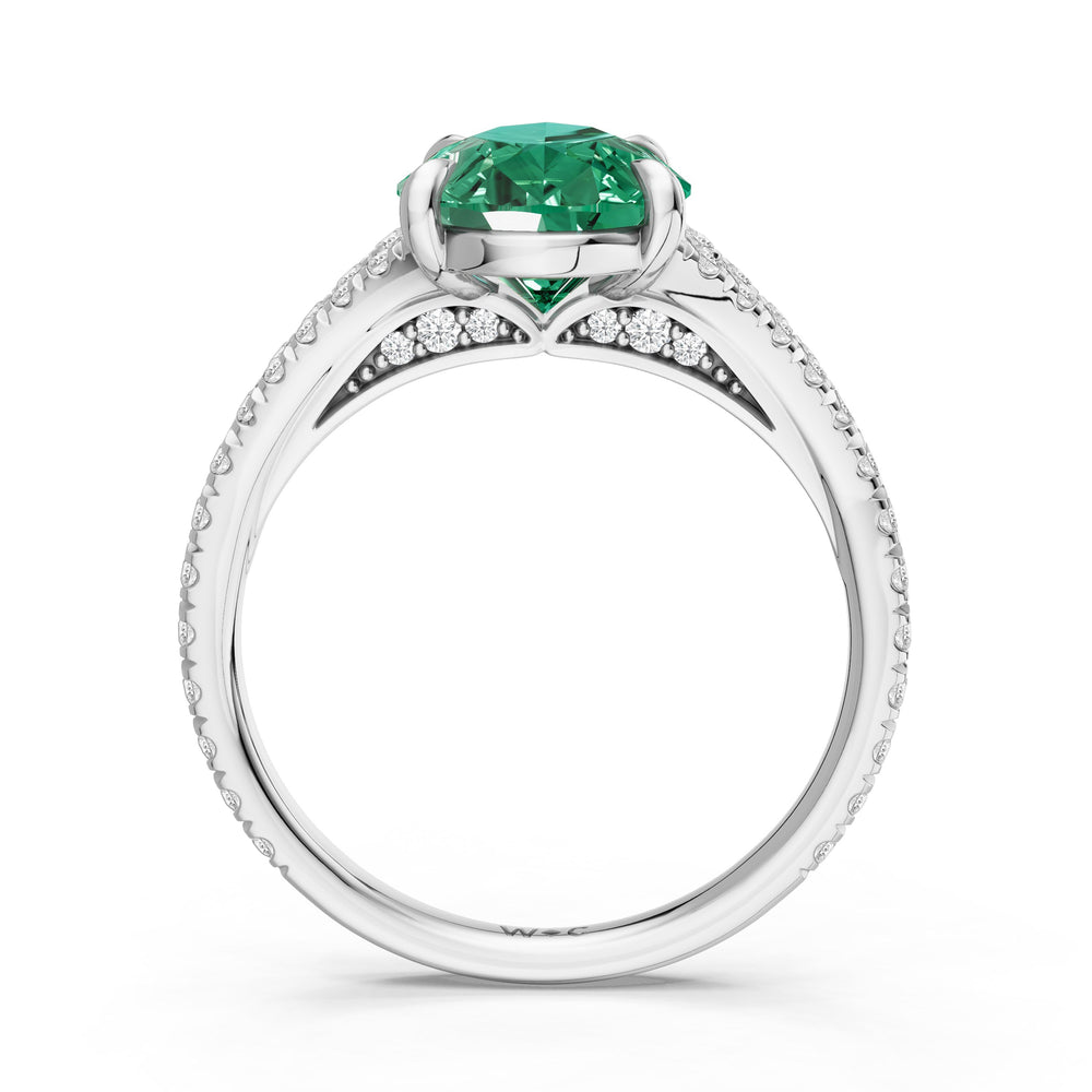The Celestia Ring with Created Emerald Cut Diamond in 14KT Platinum view 2
