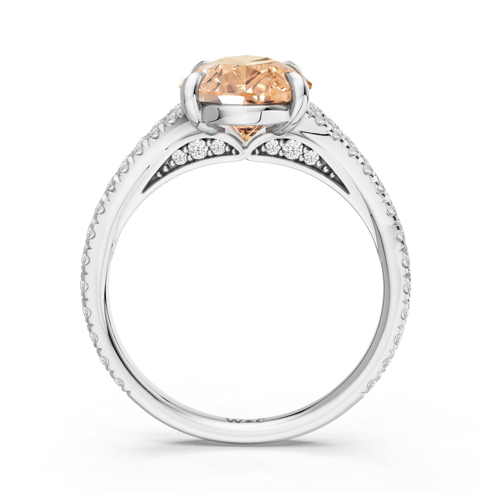 The Celestia Ring with Created Morganite Cut Diamond in 14KT Platinum view 2
