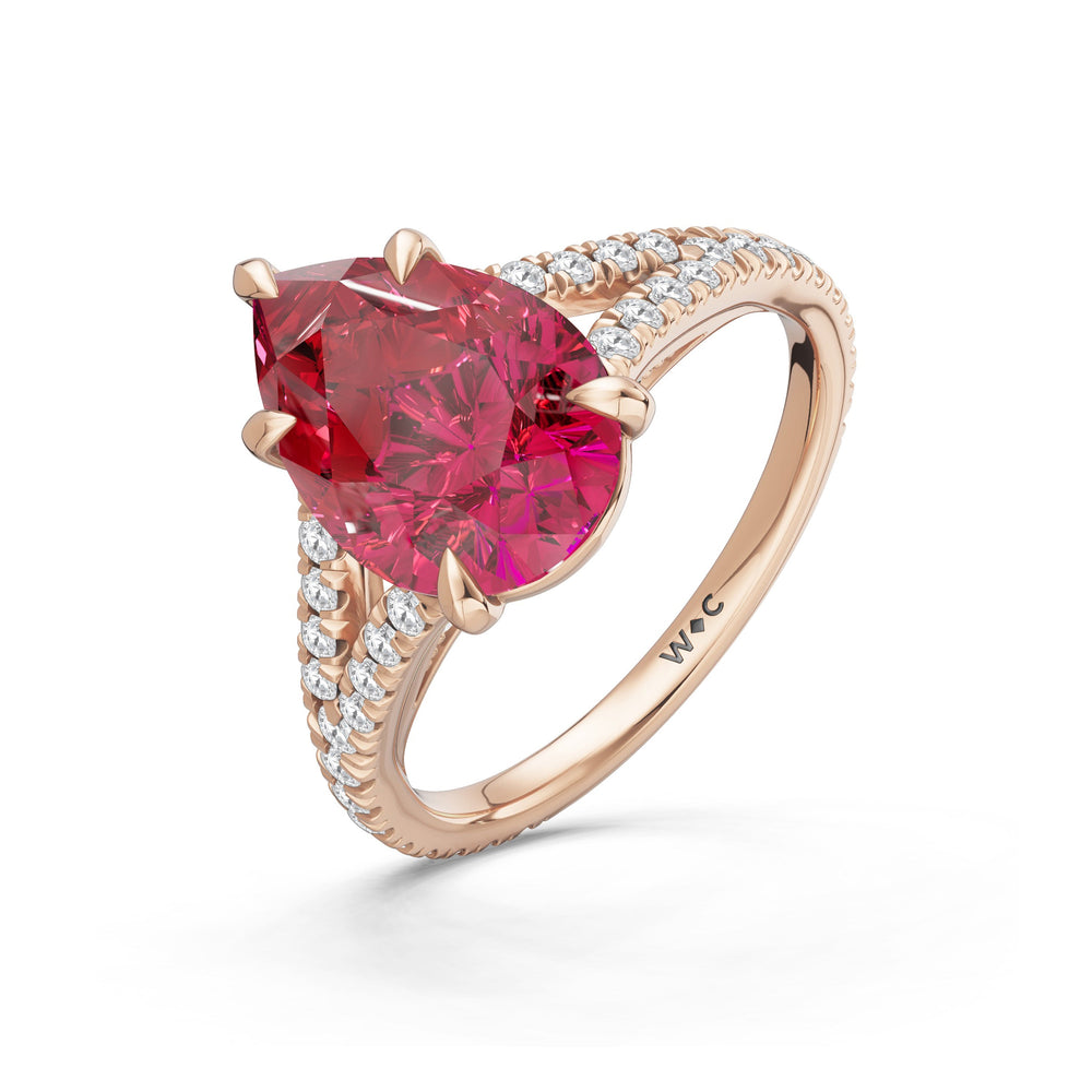 The Celestia Ring with Created Ruby Cut Diamond in 14KT Rose Gold view 3
