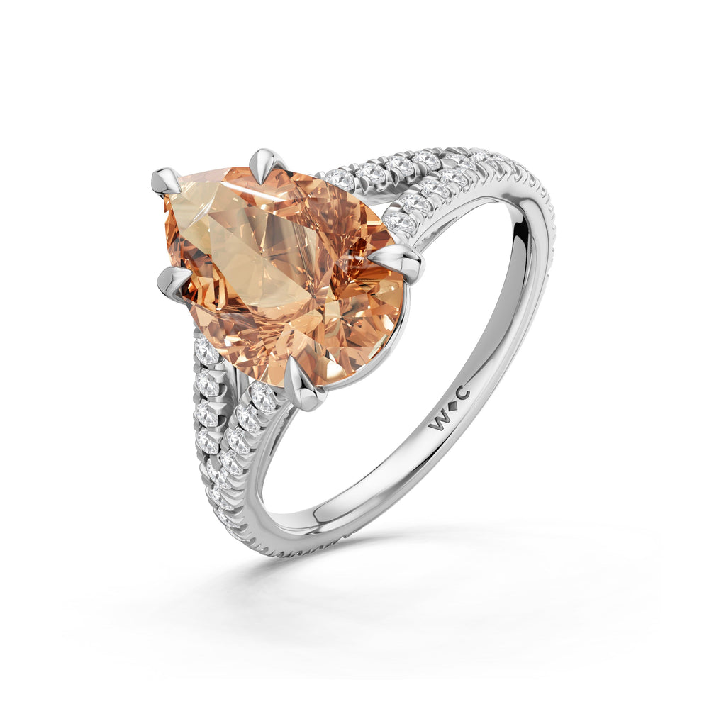 The Celestia Ring with Created Morganite Cut Diamond in 14KT Platinum view 3
