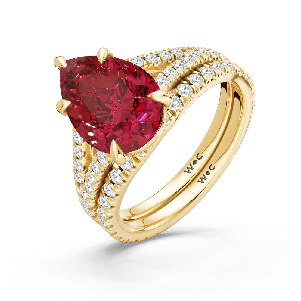 The Celestia Ring with Created Ruby Cut Diamond in 14KT Yellow Gold view 4
