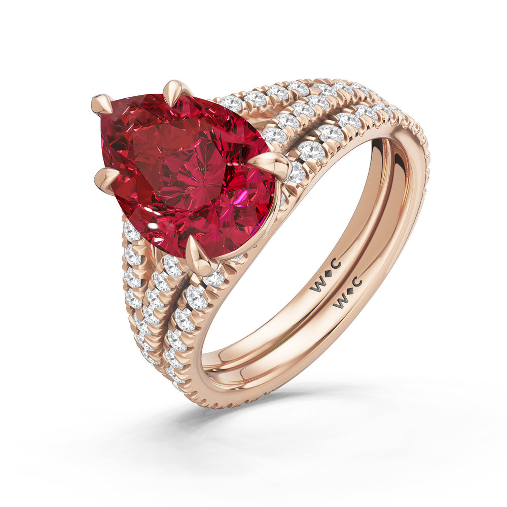 The Celestia Ring with Created Ruby Cut Diamond in 14KT Rose Gold view 4
