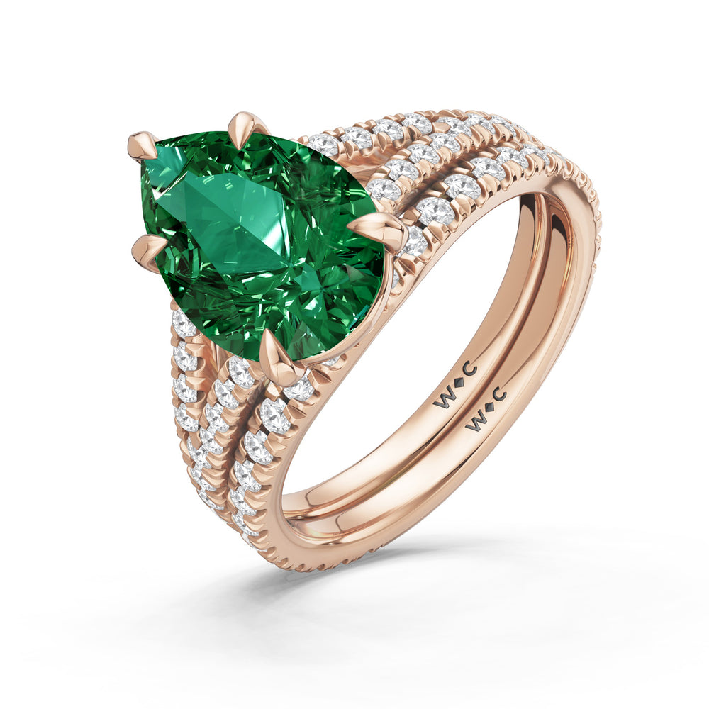 The Celestia Diamond Wedding Band with Created Emerald Cut Diamond in 14KT Rose Gold view 3
