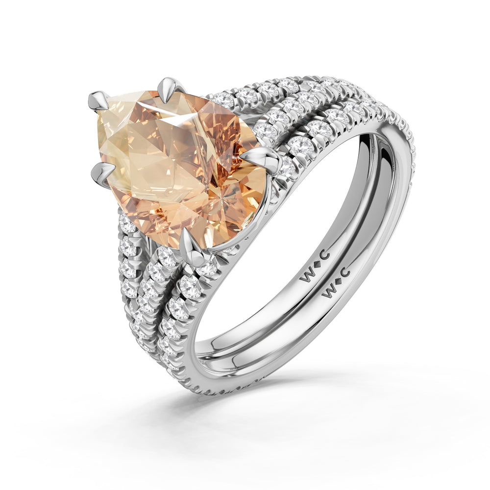 The Celestia Diamond Wedding Band with Created Morganite Cut Diamond in 14KT Platinum view 3
