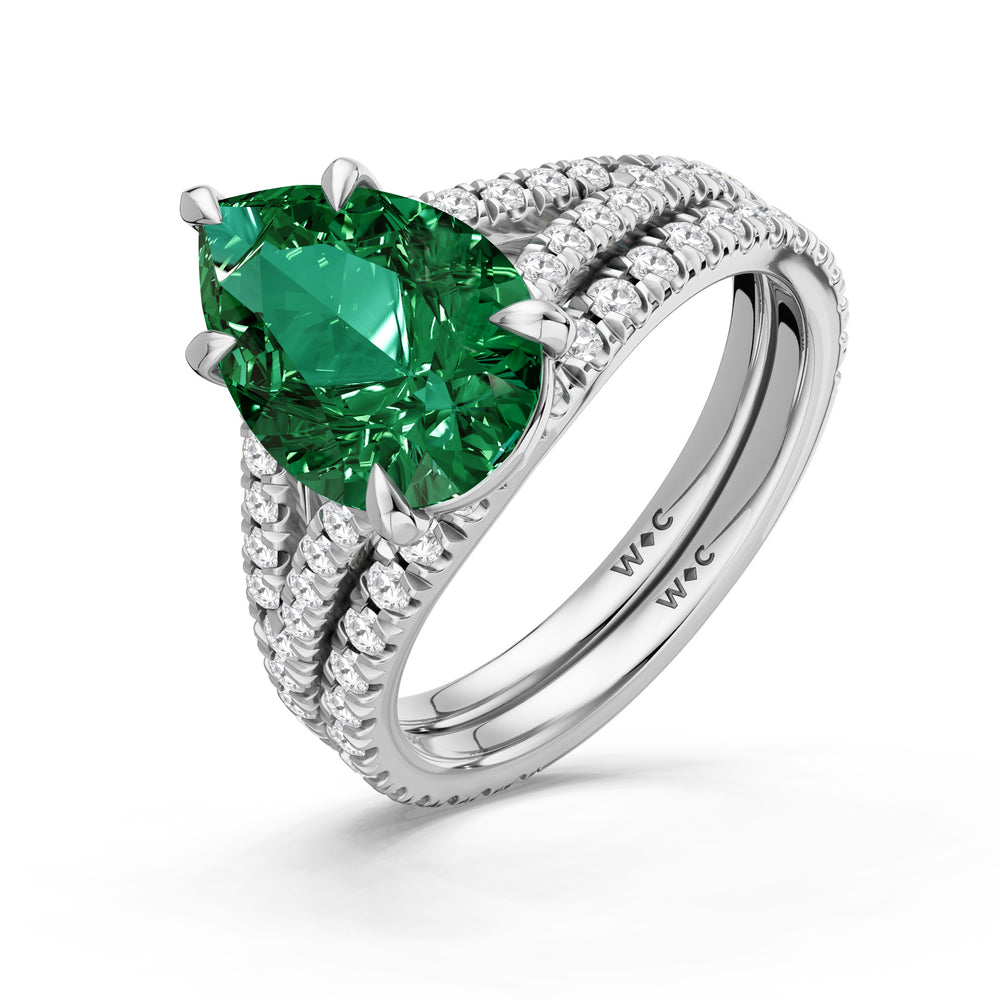 The Celestia Diamond Wedding Band with Created Emerald Cut Diamond in 14KT Platinum view 3

