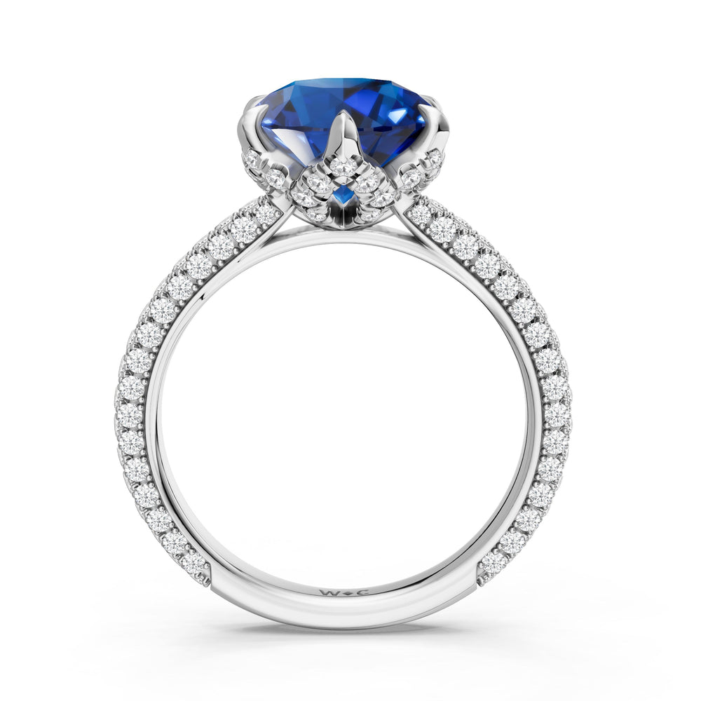 The Florence Ring with Created Blue Sapphire Cut Diamond in 14KT Platinum view 2
