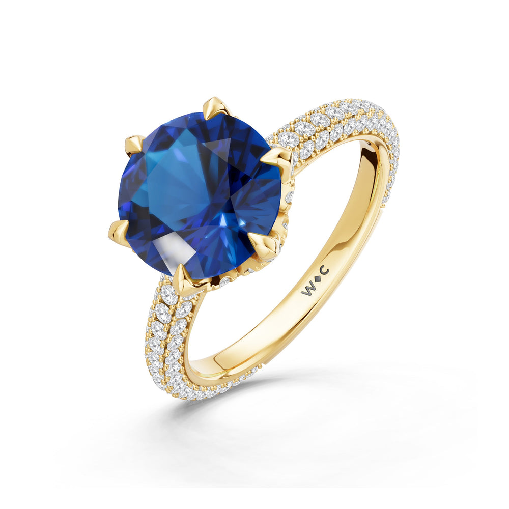 The Florence Ring with Created Blue Sapphire Cut Diamond in 14KT Yellow Gold view 3
