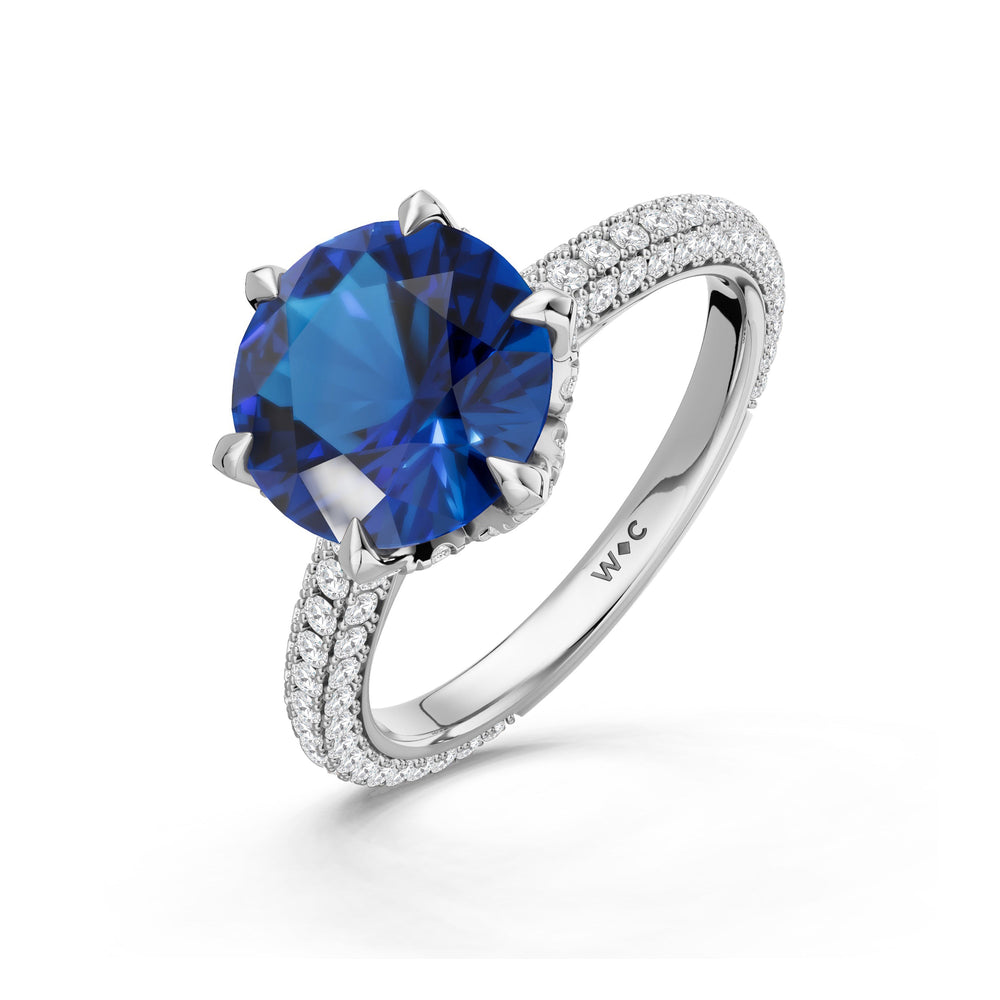 The Florence Ring with Created Blue Sapphire Cut Diamond in 14KT Platinum view 3
