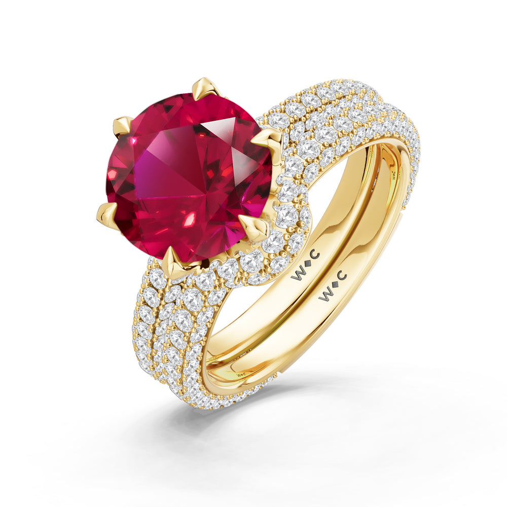 The Florence Diamond Wedding Band with Created Ruby Cut Diamond in 14KT Yellow Gold view 3
