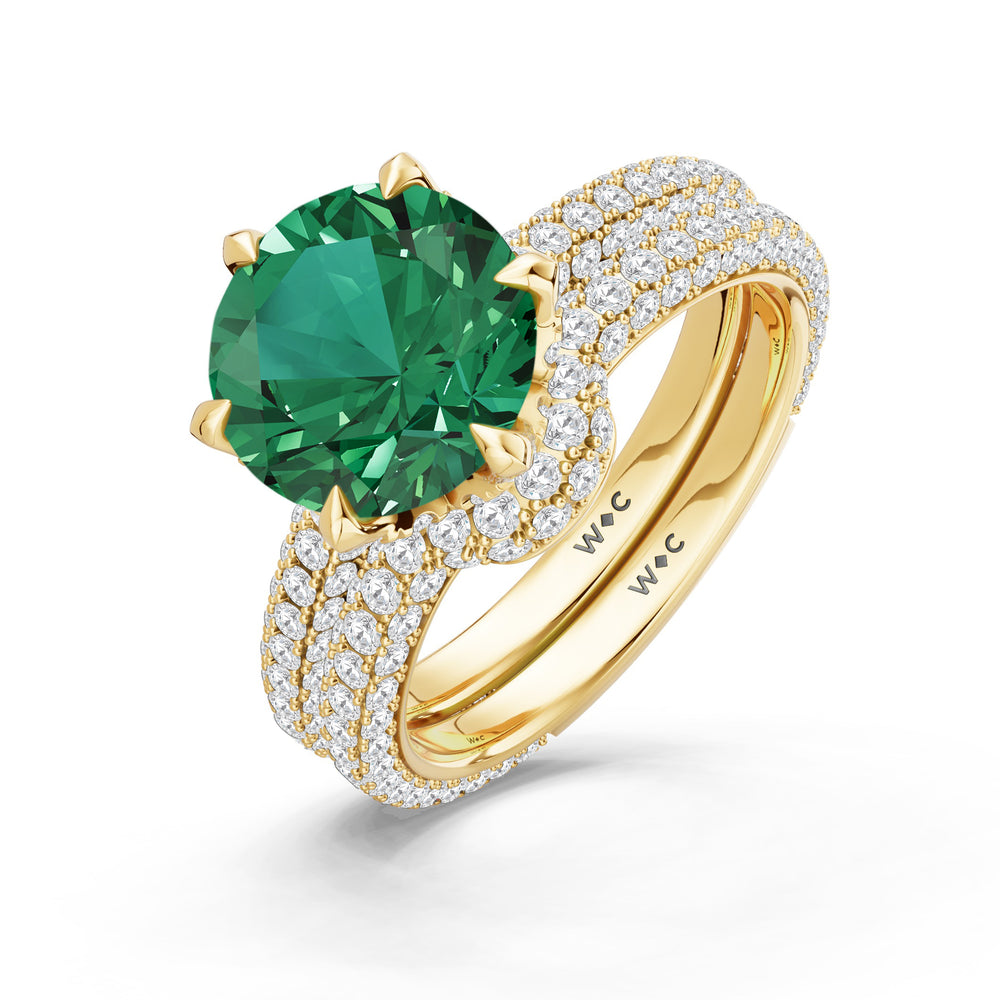 The Florence Diamond Wedding Band with Created Emerald Cut Diamond in 14KT Yellow Gold view 3
