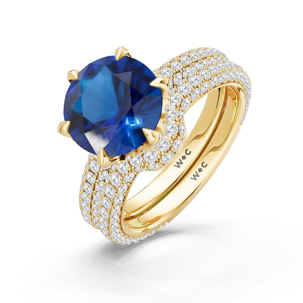 The Florence Diamond Wedding Band with Created Blue Sapphire Cut Diamond in 14KT Yellow Gold view 3
