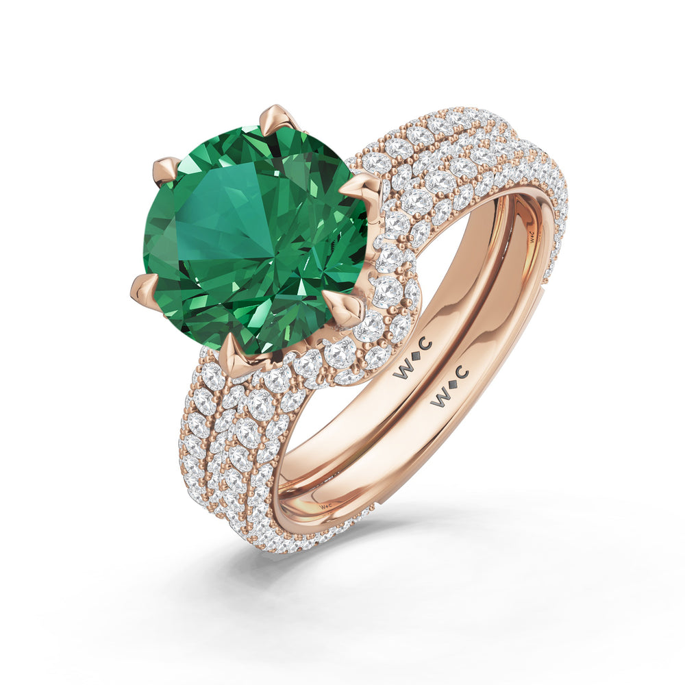 The Florence Diamond Wedding Band with Created Emerald Cut Diamond in 14KT Rose Gold view 3
