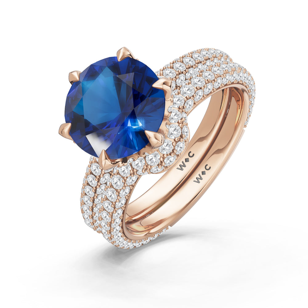 The Florence Diamond Wedding Band with Created Blue Sapphire Cut Diamond in 14KT Rose Gold view 3
