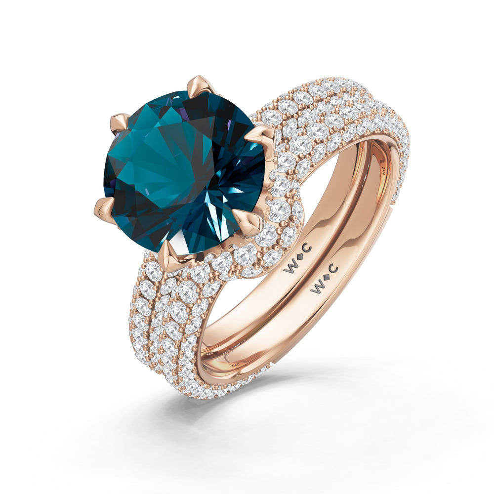 The Florence Diamond Wedding Band with Created London Blue Topaz Cut Diamond in 14KT Rose Gold view 3
