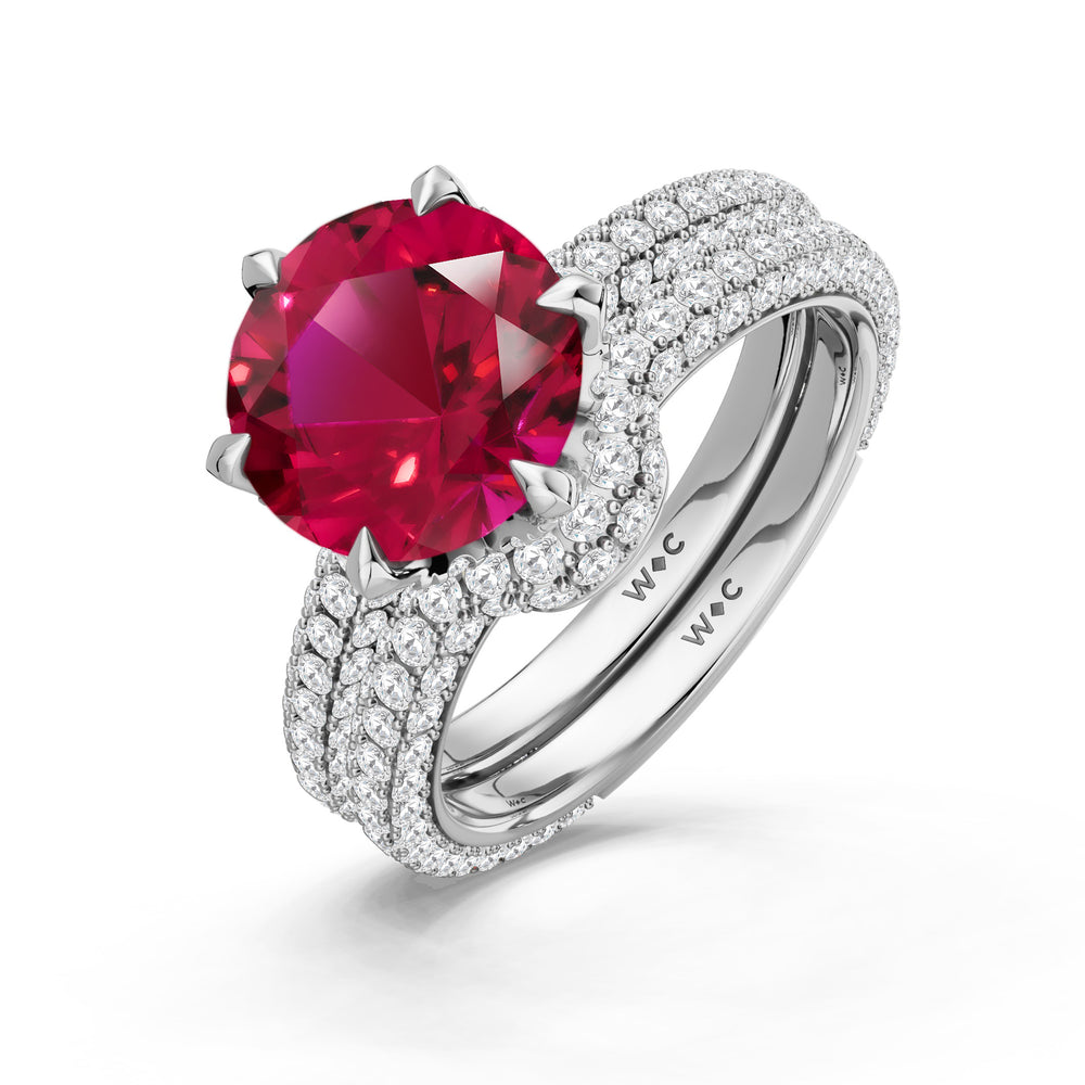 The Florence Diamond Wedding Band with Created Ruby Cut Diamond in 14KT Platinum view 3

