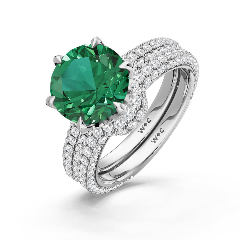 The Florence Diamond Wedding Band with Created Emerald Cut Diamond in 14KT Platinum view 3
