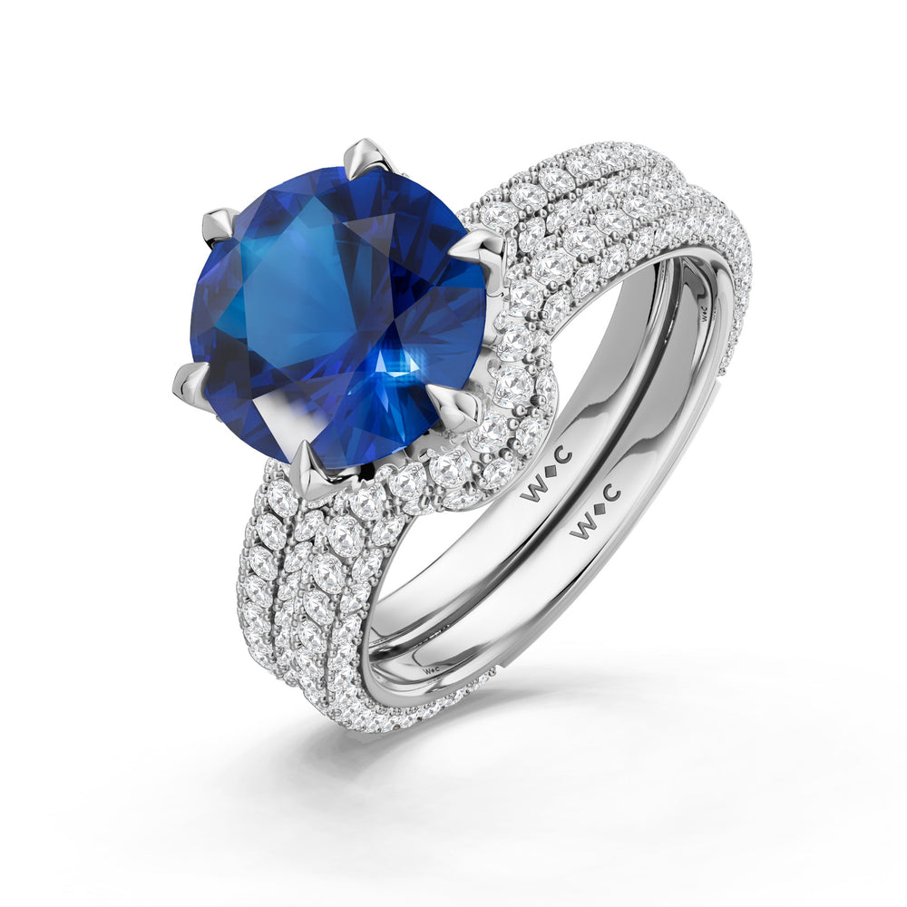 The Florence Diamond Wedding Band with Created Blue Sapphire Cut Diamond in 14KT Platinum view 3
