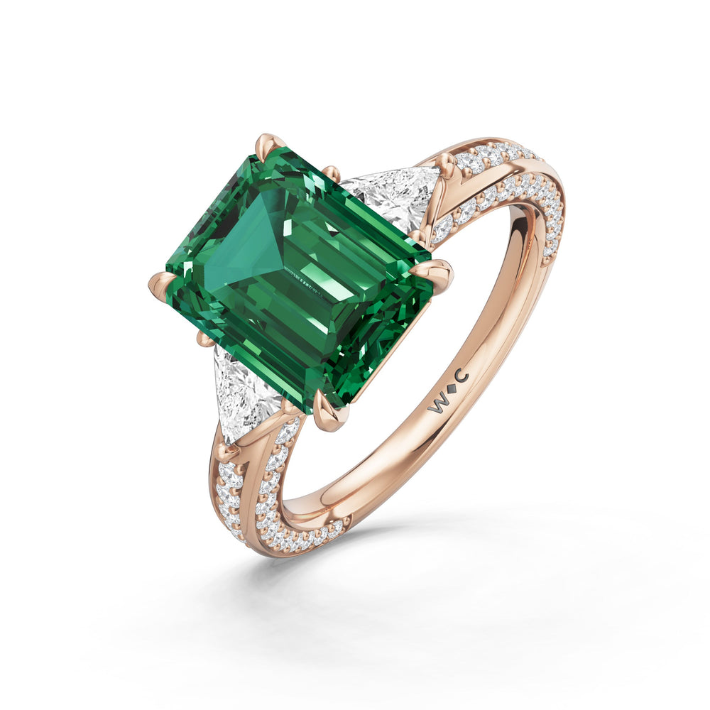 The Viridienne Ring with Created Emerald Cut Diamond in 14KT Rose Gold view 3
