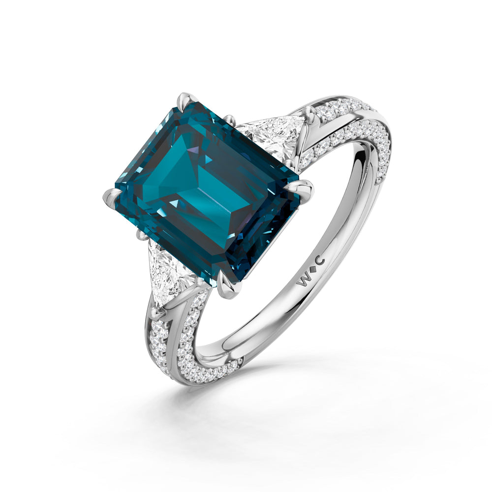 The Viridienne Ring with Created London Blue Topaz Cut Diamond in 14KT Platinum view 3
