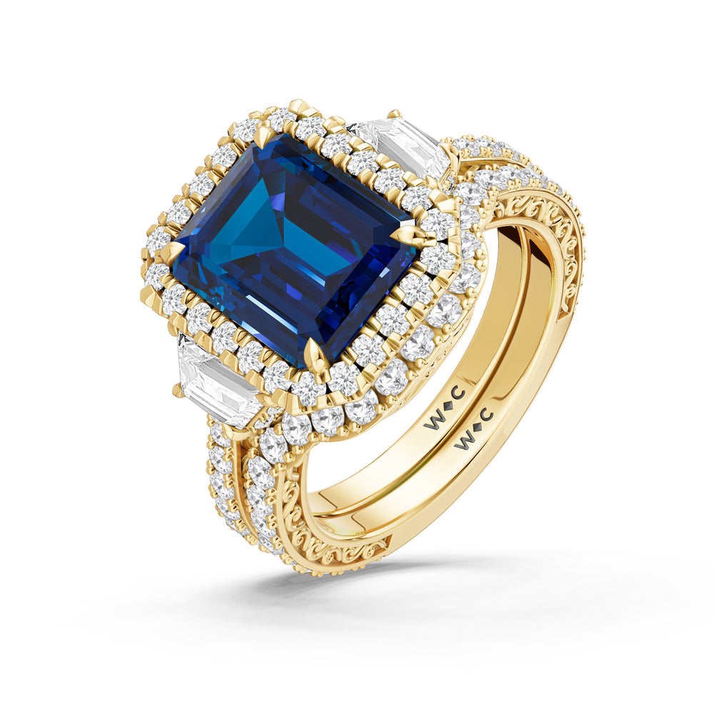 The Nocturne Ring with Created Blue Sapphire Cut Diamond in 14KT Yellow Gold view 4
