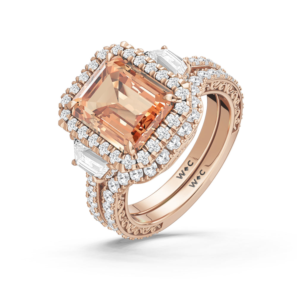 The Nocturne Diamond Wedding Band with Created Morganite Cut Diamond in 14KT Rose Gold view 3
