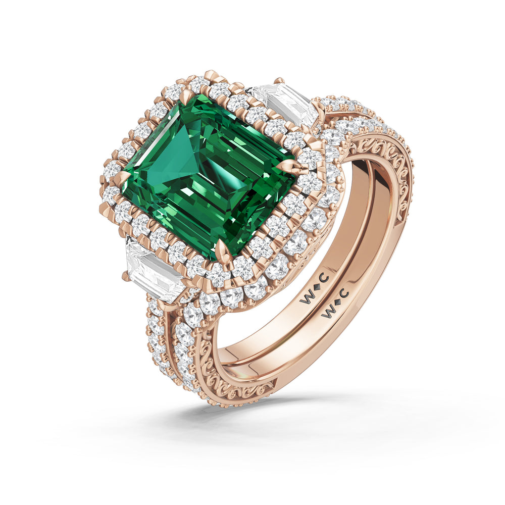 The Nocturne Diamond Wedding Band with Created Emerald Cut Diamond in 14KT Rose Gold view 3
