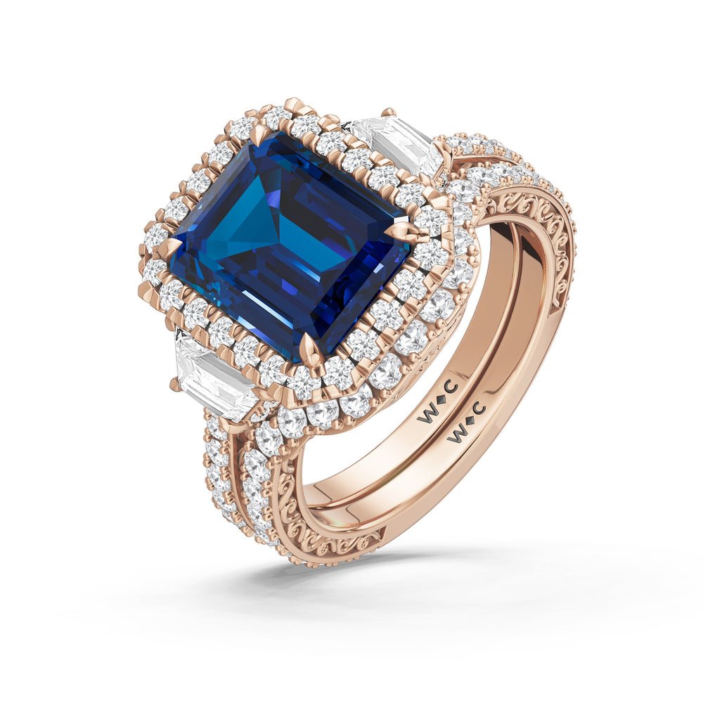 The Nocturne Ring with Created Blue Sapphire Cut Diamond in 14KT Rose Gold view 4
