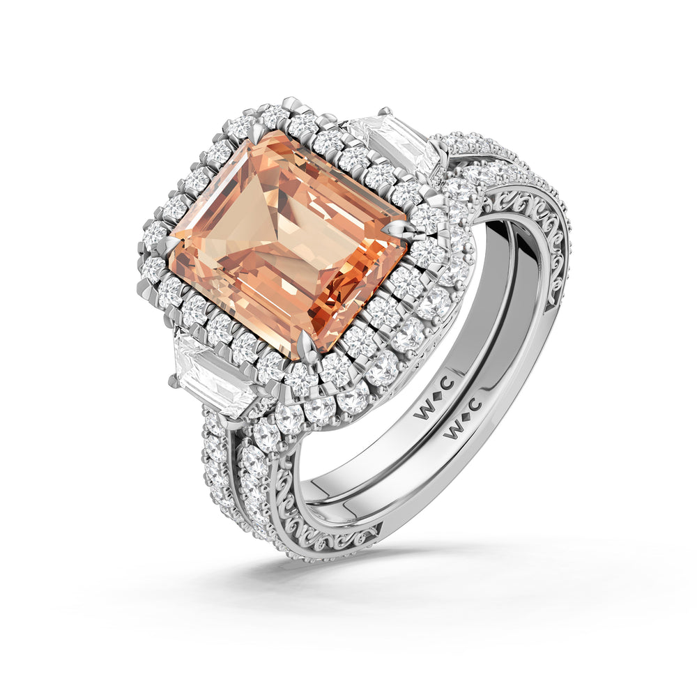 The Nocturne Diamond Wedding Band with Created Morganite Cut Diamond in 14KT Platinum view 3
