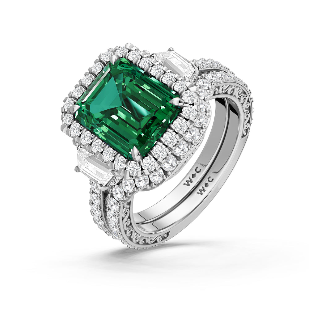 The Nocturne Ring with Created Emerald Cut Diamond in 14KT Platinum view 4
