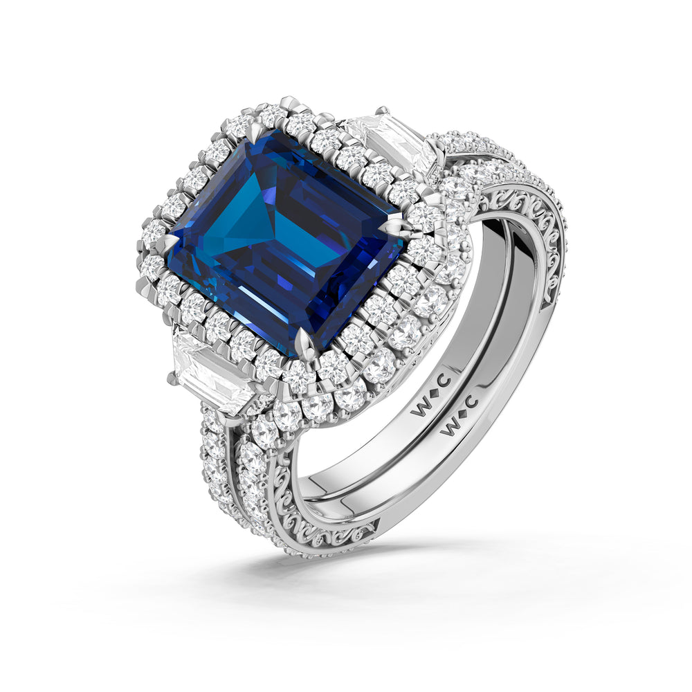 The Nocturne Ring with Created Blue Sapphire Cut Diamond in 14KT Platinum view 4
