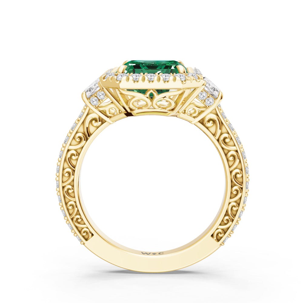 The Nocturne Ring with Created Emerald Cut Diamond in 14KT Yellow Gold view 2
