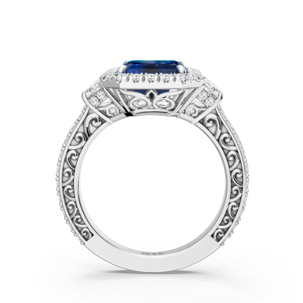 The Nocturne Ring with Created Blue Sapphire Cut Diamond in 14KT Platinum view 2
