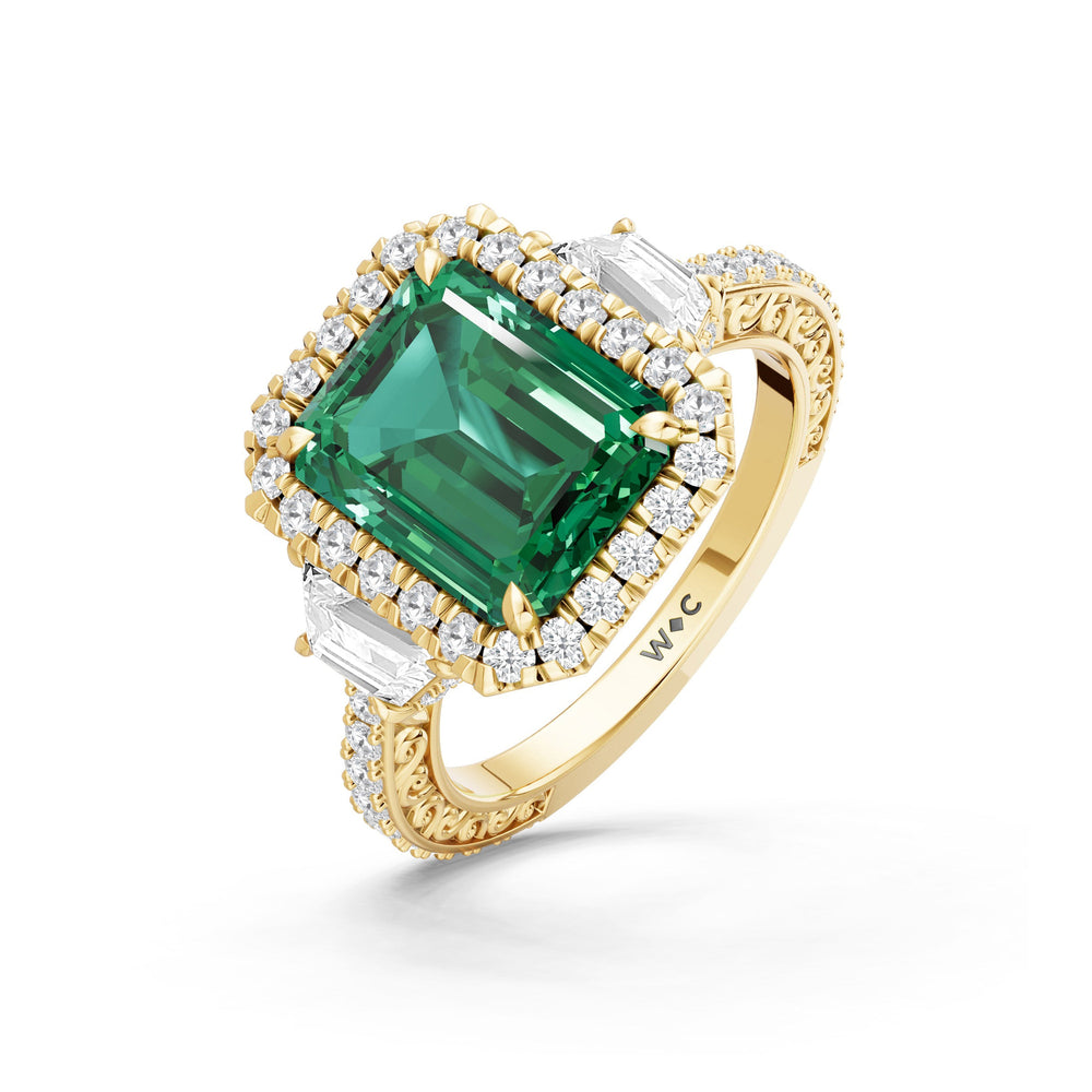 The Nocturne Ring with Created Emerald Cut Diamond in 14KT Yellow Gold view 3
