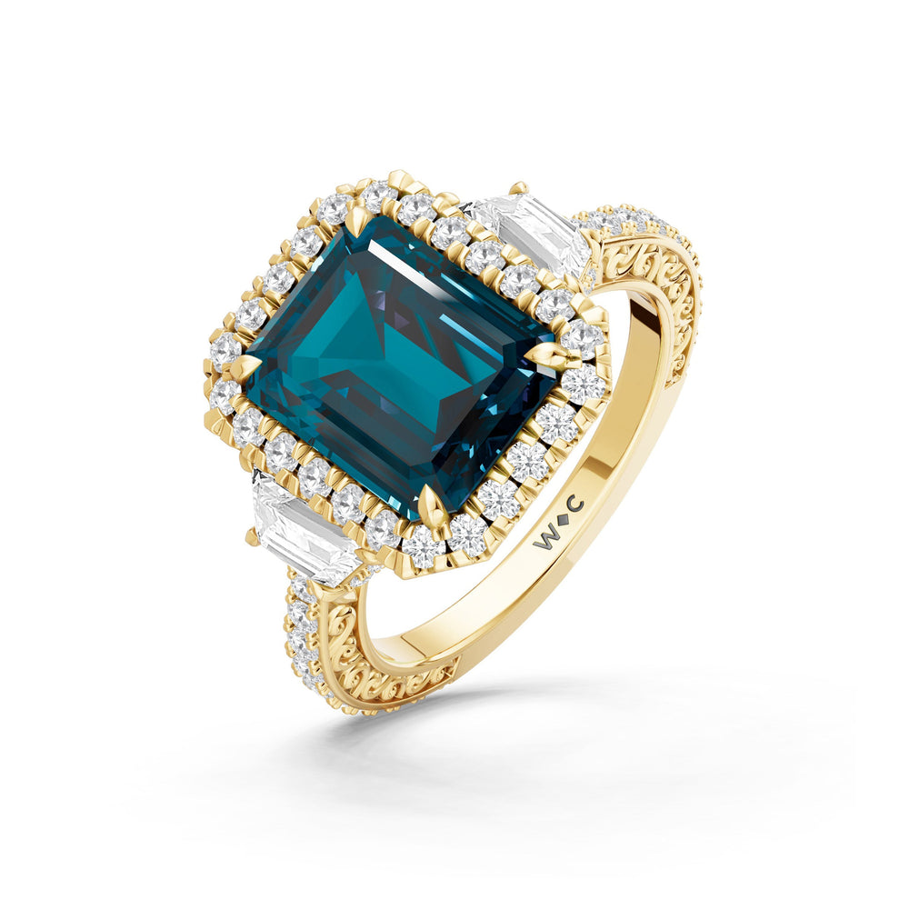 The Nocturne Ring with Created London Blue Topaz Cut Diamond in 14KT Yellow Gold view 3
