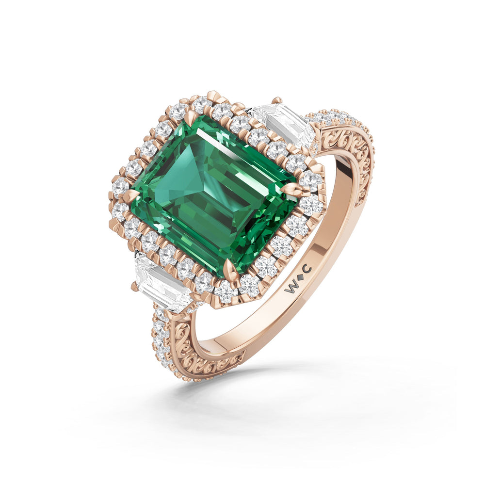 The Nocturne Ring with Created Emerald Cut Diamond in 14KT Rose Gold view 3
