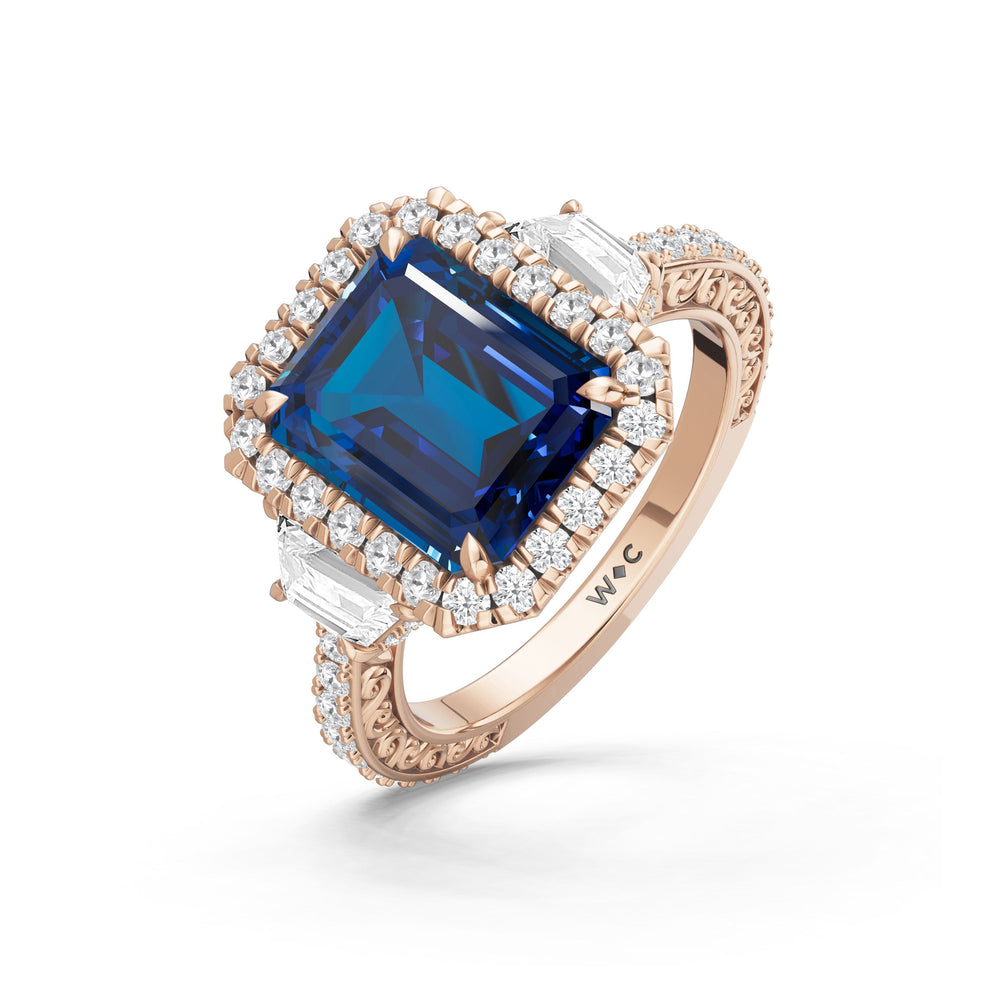 The Nocturne Ring with Created Blue Sapphire Cut Diamond in 14KT Rose Gold view 3
